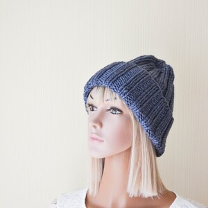 Chunky Knit Cuffed Winter Hat Women Double Brim Hat Grey Knitted Hat Spring gift for her image 9