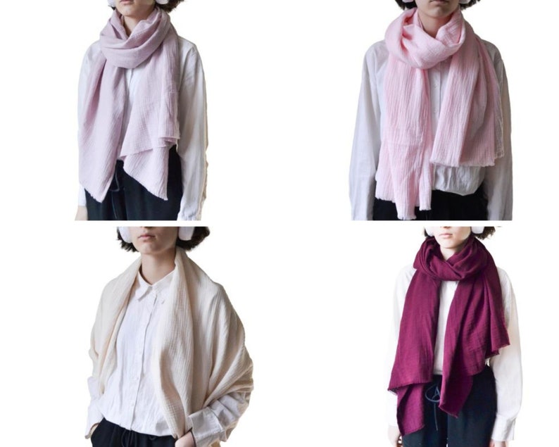 Mauve pink organic cotton gauze scarf Long scarf Women scarf Spring scarf Medium cotton muslin scarf Spring Gift for Women zdjęcie 4