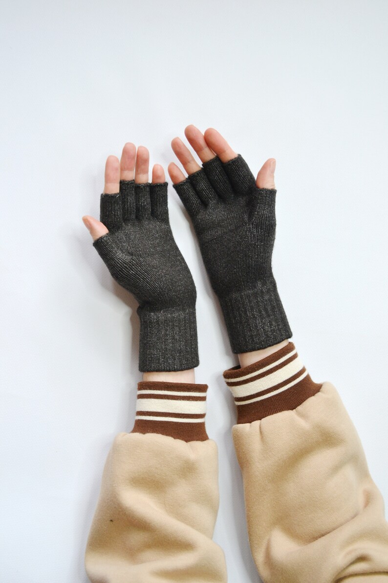 Hand Knitted Arm warmers Alpaca Wrist Warmers Fingerless Gloves Women Hand Warmers Warm Gift Black Beige image 3