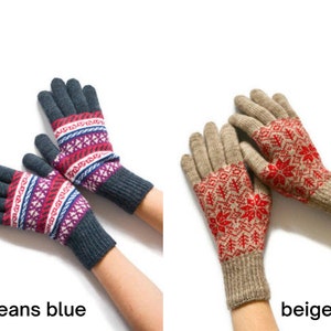 Full finger gloves knit Fair isle patterned gloves Winter knit gloves Acrylic arm warmers Birthday Gift for her image 7