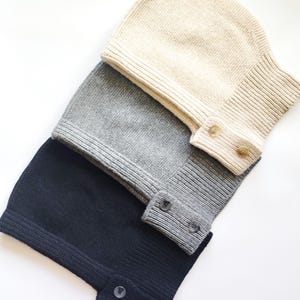 Grey Knit Hooded Cowl Scarf: Wool Acrylic Blend Balaclava, Black, Beige image 16