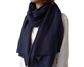 Navy Blue Scarf for Men Women Gauze Cotton Scarf Shawl Wrap Oversized Long Scarf Spring Summer Scarf Travel gift