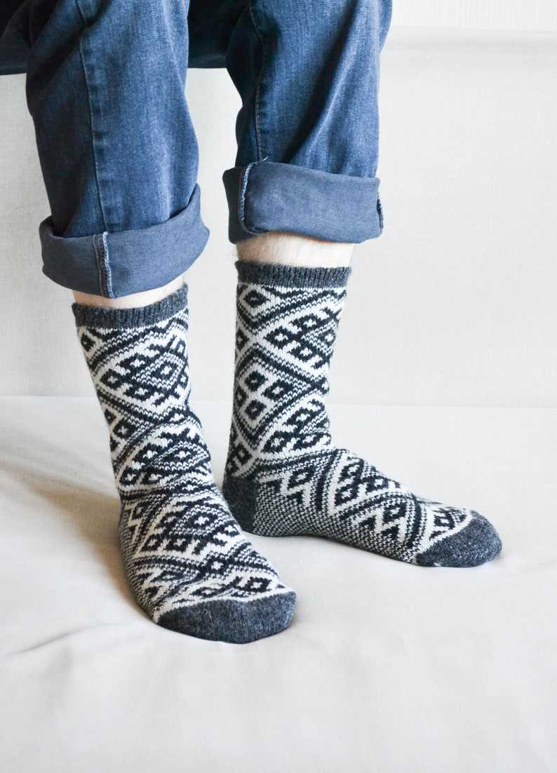 Handknit wool socks black Therapeutic socks Chunky bed socks Plus size 9-12 socks Christmas socks Warm Gift for him image 1