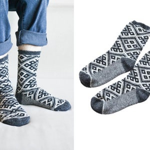 Handknit wool socks black Therapeutic socks Chunky bed socks Plus size 9-12 socks Christmas socks Warm Gift for him image 2