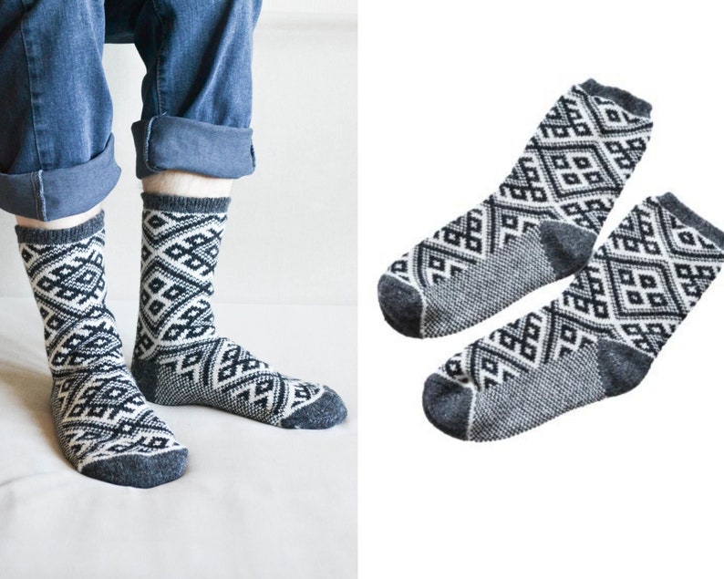 Handknit wool socks black Therapeutic socks Chunky bed socks Plus size 9-12 socks Christmas socks Warm Gift for him image 2