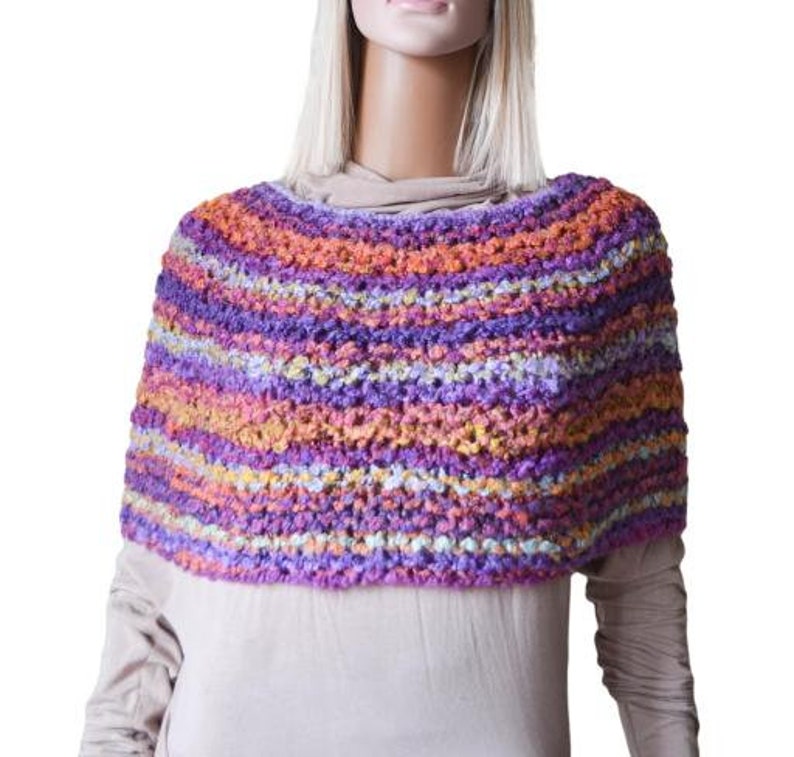 Women poncho sweater Knitted Capelet Colorful stripped poncho Shoulder wrap shawl Mothers Day Gift for girlfriend image 5