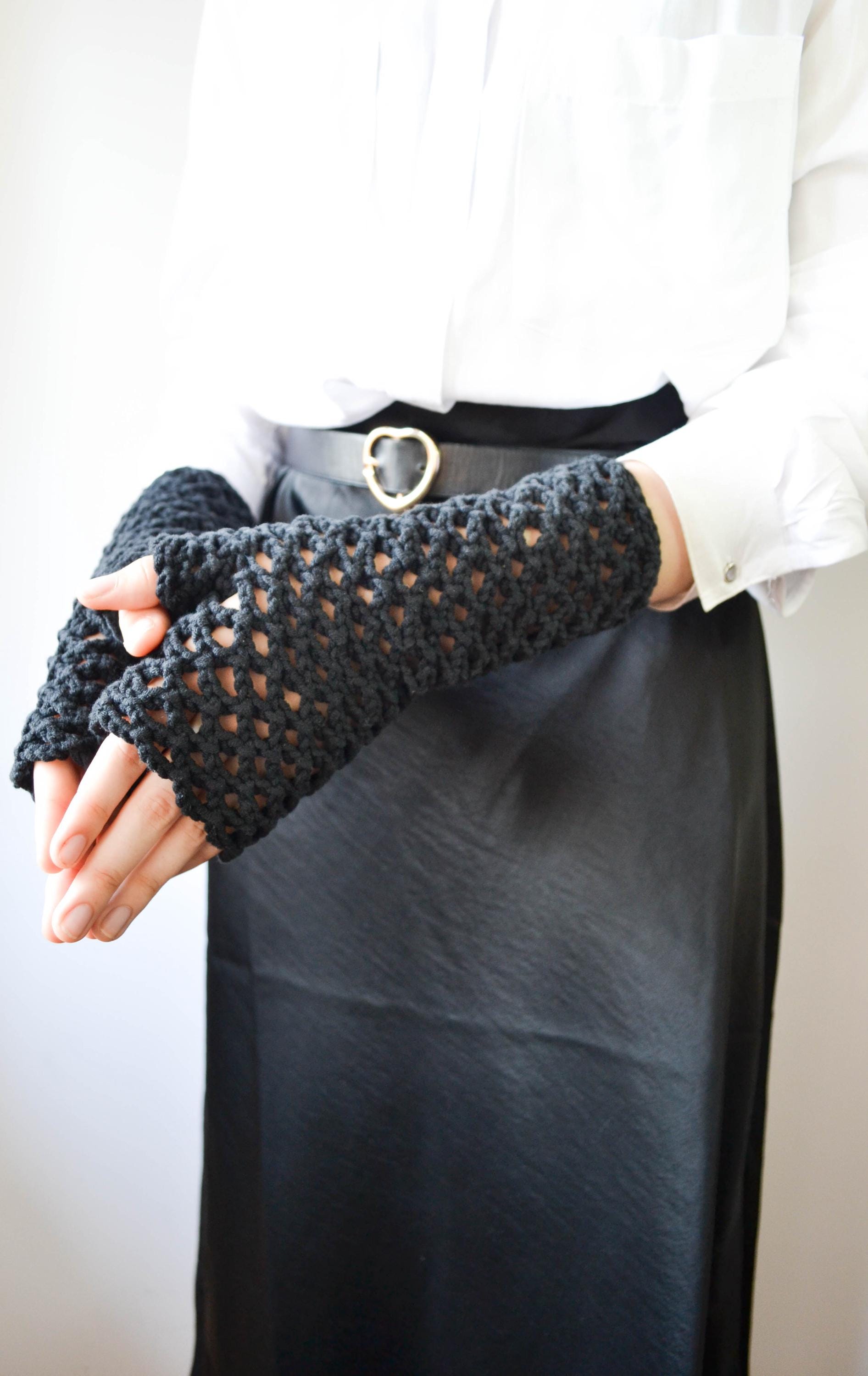 Crochet Fishnet Fingerless Gloves - Beige Cotton Mesh Arm Warmers - Etsy