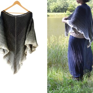 Hand knit Shawl Triangle Shawl for Women Lady Shoulder Wrap Black Grey Shawl Cozy Shawl Gift Merino Wool Shawl image 6