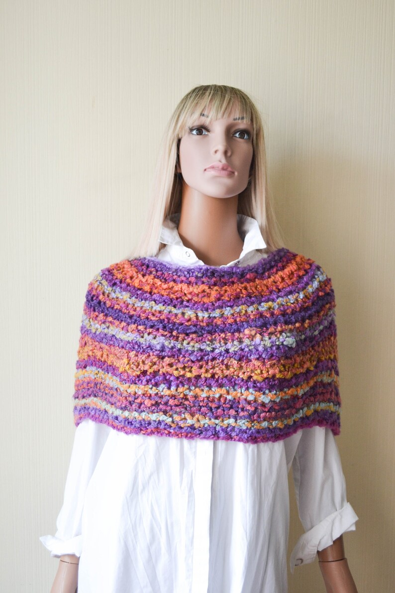 Women poncho sweater Knitted Capelet Colorful stripped poncho Shoulder wrap shawl Mothers Day Gift for girlfriend image 2