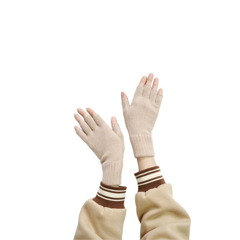 Hand Knitted Arm warmers Alpaca Wrist Warmers Fingerless Gloves Women Hand Warmers Warm Gift Black Beige beige