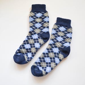 Warm Socks for Men Wool Hiking Socks: Angora Alpaca Argyle Pattern