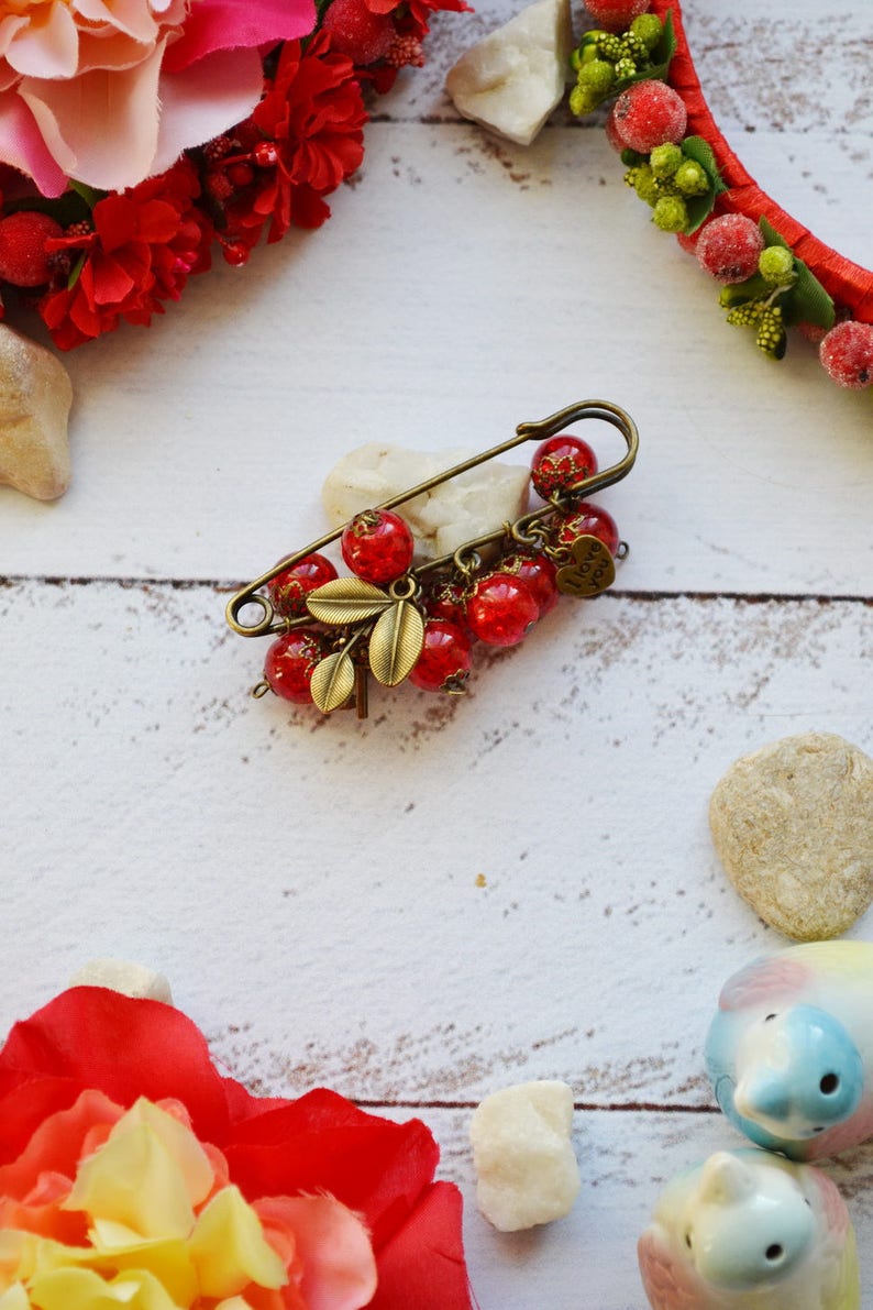 Beaded Shawl Brooch Pin Red Brooch Pin I Love You Gifts for Etsy
