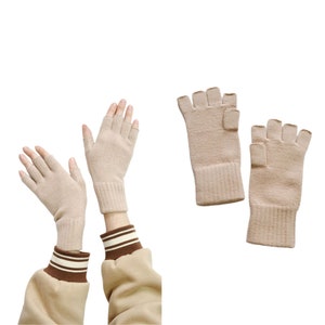 Hand Knitted Arm warmers Alpaca Wrist Warmers Fingerless Gloves Women Hand Warmers Warm Gift Black Beige image 4