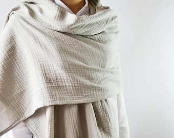 Gray Organic Cotton Scarf Shawl: Lightweight Muslin Cover-Up
