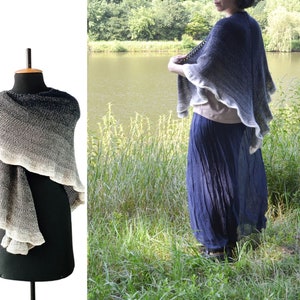 Hand knit Shawl Triangle Shawl for Women Lady Shoulder Wrap Black Grey Shawl Cozy Shawl Gift Merino Wool Shawl image 4