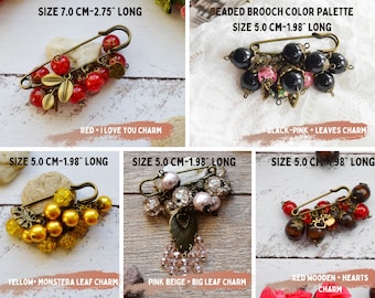 gemstone brooch pin for women handmade brooch womens gift black pink brooch wife gifts Mothers Day Gift Shawl pin