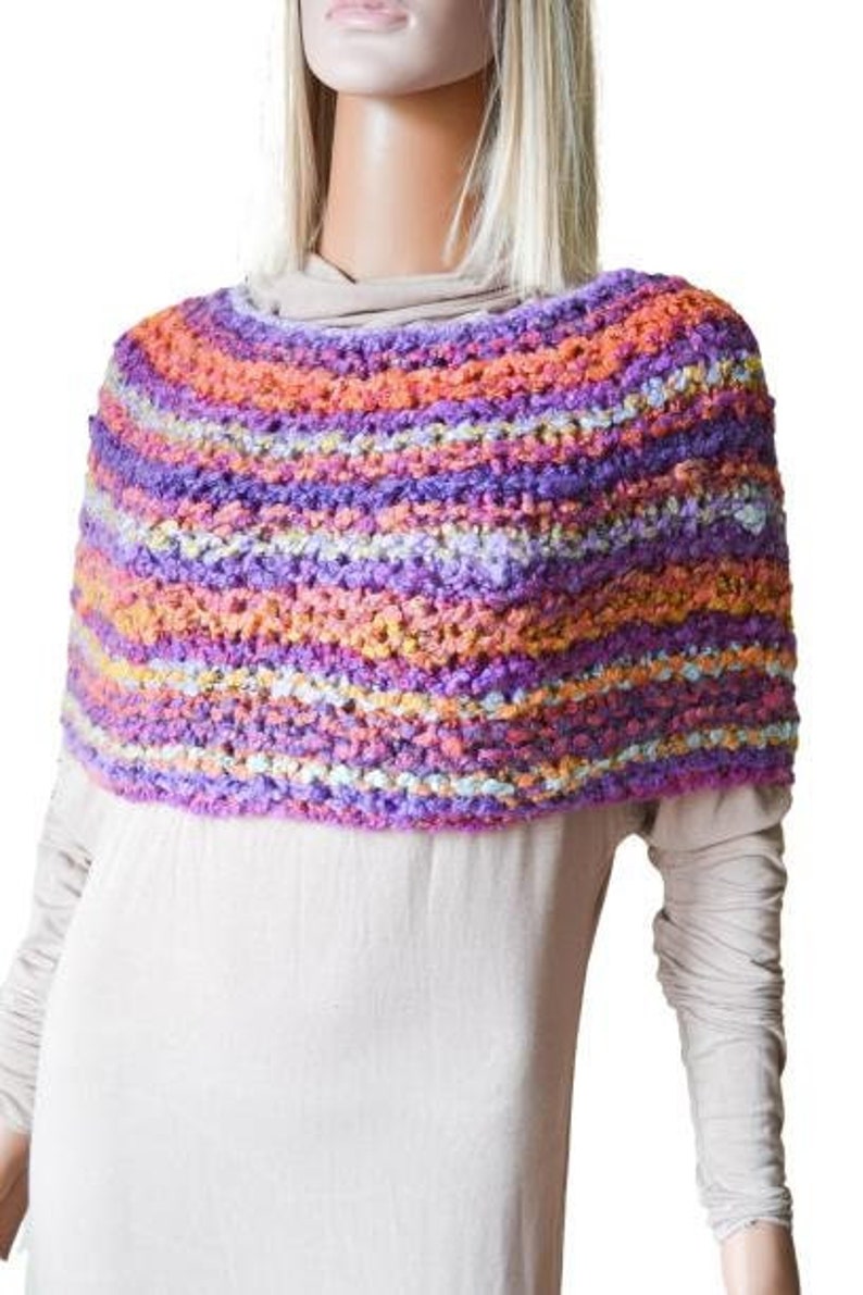 Women poncho sweater Knitted Capelet Colorful stripped poncho Shoulder wrap shawl Mothers Day Gift for girlfriend image 3