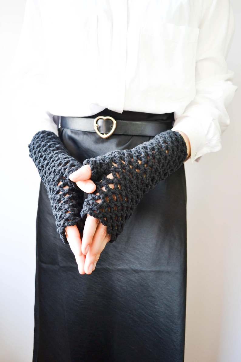 Crochet Fishnet Fingerless Gloves - Beige Cotton Mesh Arm Warmers - Etsy
