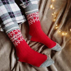 Alpaca Wool Socks for Women Valentines Day Gift Socks Stocking Stuffer for Women Winter Socks Hand Knitted Socks Cat Socks Size 7-8 US image 10
