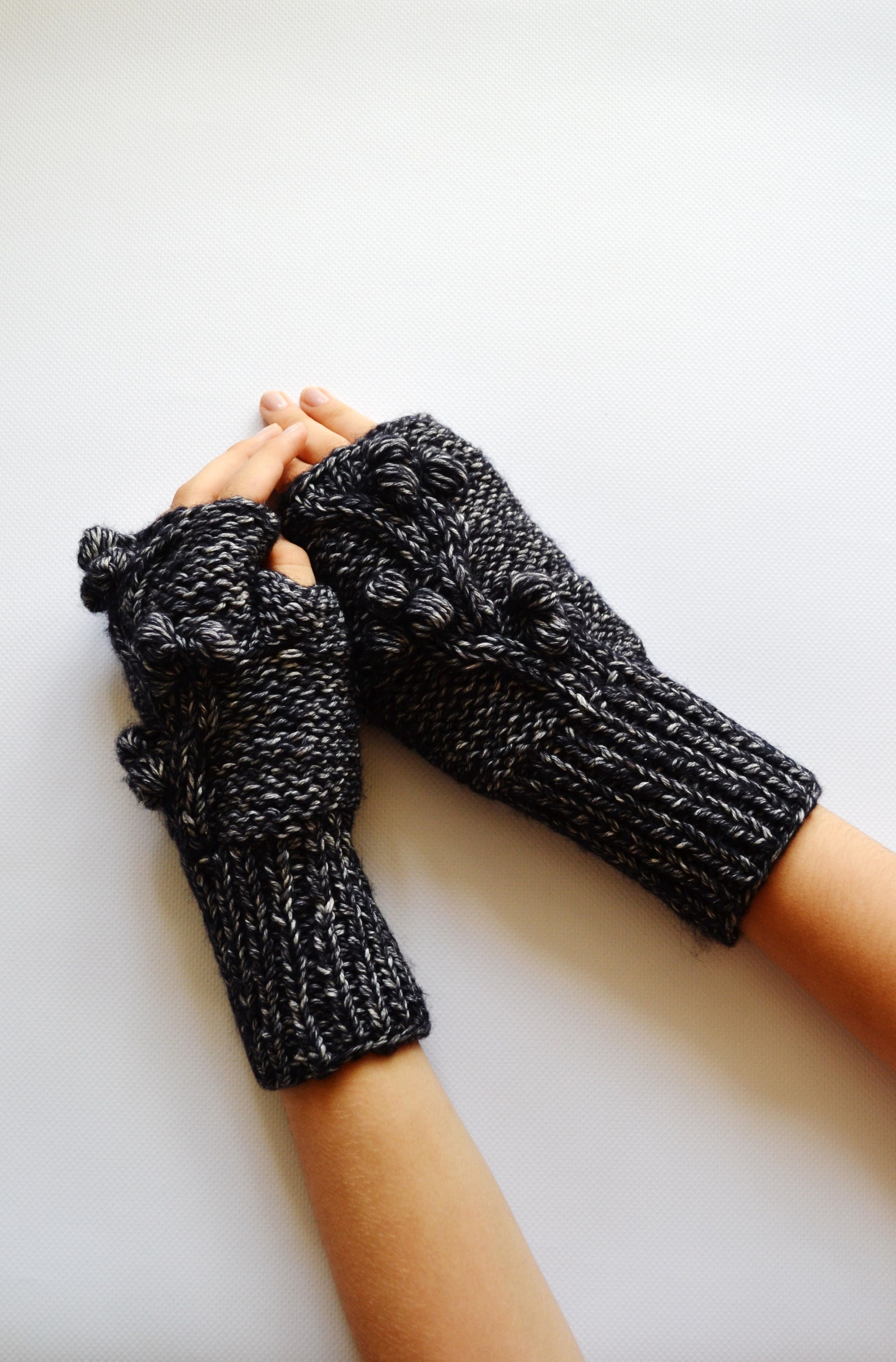 Black knitted gloves Women gloves Knitted fingerless Claires Etsy
