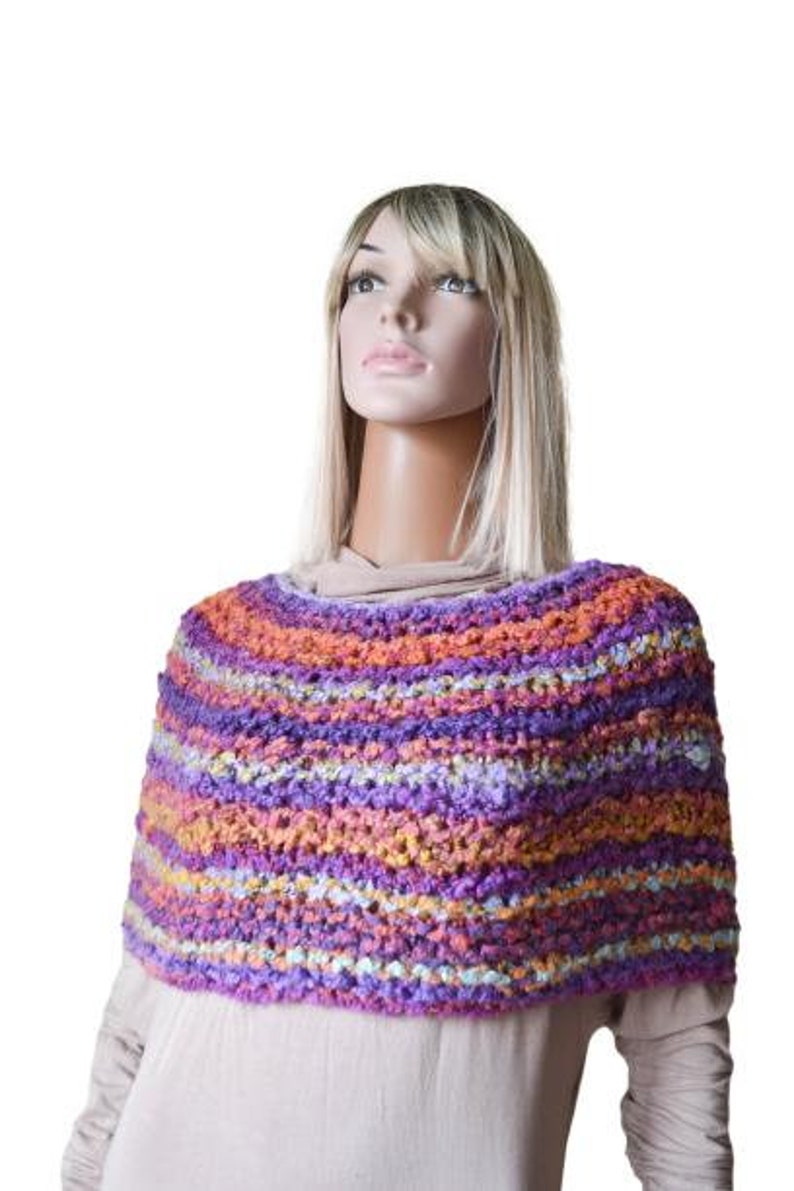 Women poncho sweater Knitted Capelet Colorful stripped poncho Shoulder wrap shawl Mothers Day Gift for girlfriend image 4