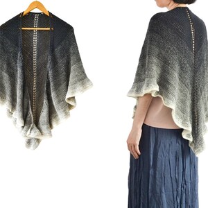 Hand knit Shawl Triangle Shawl for Women Lady Shoulder Wrap Black Grey Shawl Cozy Shawl Gift Merino Wool Shawl image 7