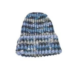 Wool Beanie for Women Men Blue Striped Fisherman Hand Knitted Beanie Hat Birthday gift for geek image 7