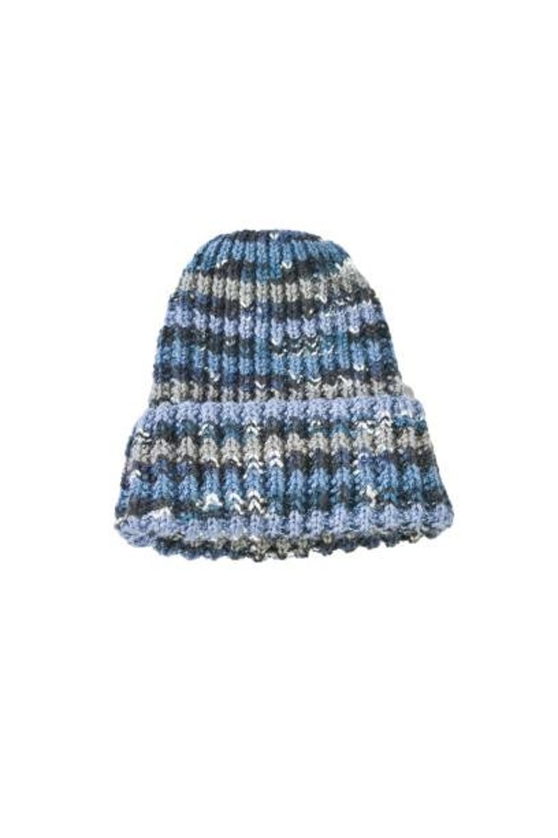 Wool Beanie for Women Men Blue Striped Fisherman Hand Knitted Beanie Hat Birthday gift for geek image 7