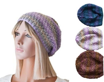 Colorful slouch beanie Knitted hats for women Violet Oversize beanie Slouchy winter hat