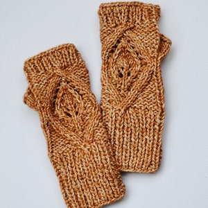 Cotton hand knitted gloves Ladies gloves Fingerless Beige gloves Handmade wrist warmers Leaves Gloves Mothers day gift image 8