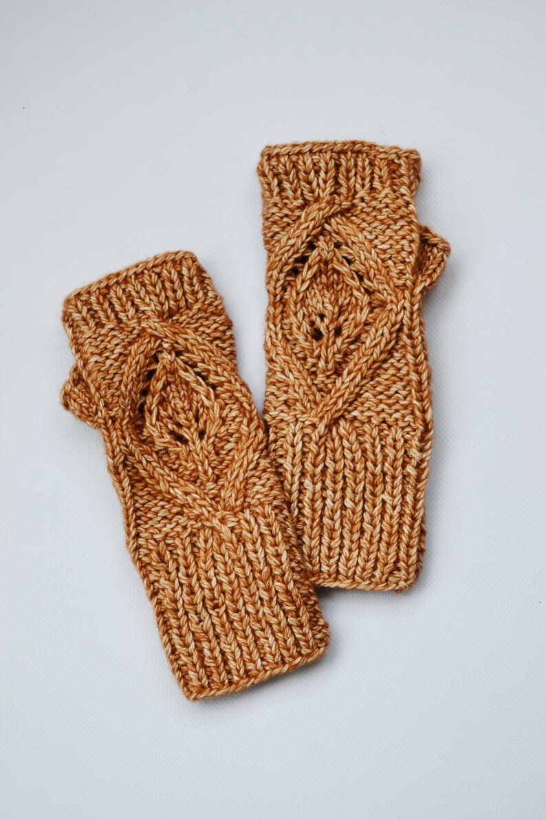 Cotton hand knitted gloves Ladies gloves Fingerless Beige gloves Handmade wrist warmers Leaves Gloves Mothers day gift image 8