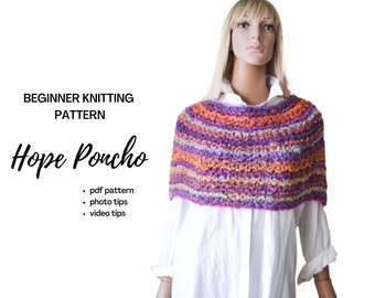 Easy Knit Poncho Pattern: Beginner Women's Capelet (PDF Pattern)