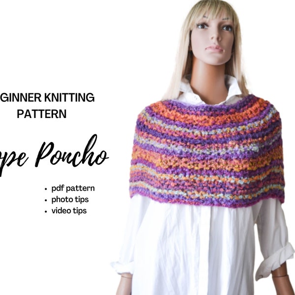 Easy Knit Poncho Pattern: Beginner Women's Capelet (PDF Pattern)