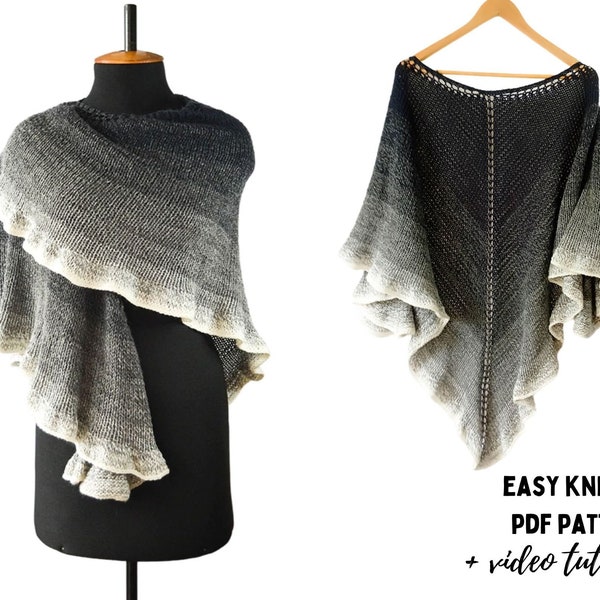 Easy Knitted Shawl Pattern PDF One Skein Shawl For Beginners Ruffled Shawl Crescent Shawl Celtic Shawl Diy Black Triangle Shawl Pattern