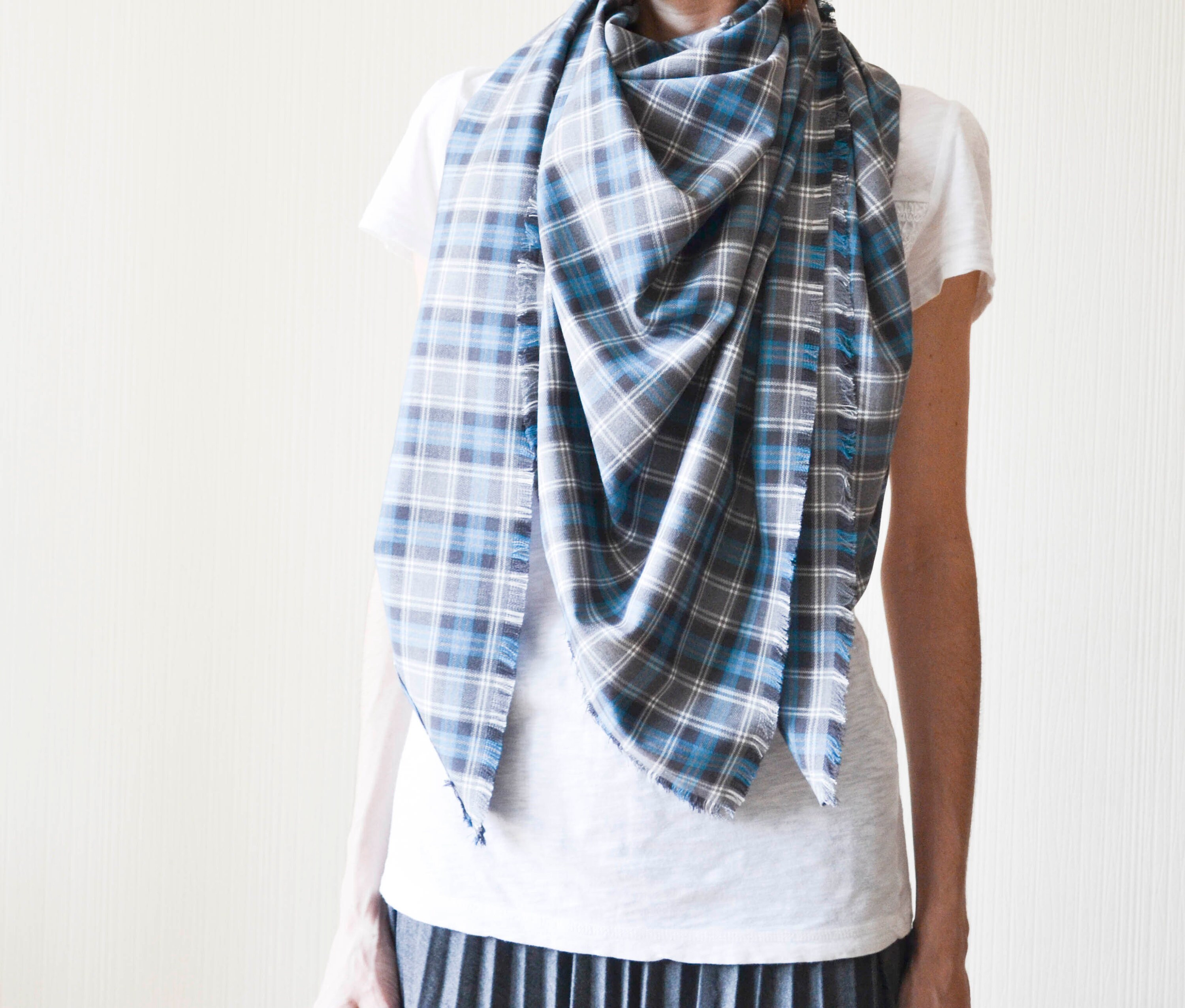 plaid wool shawls blue blanket scarf wool tartan blanket scarf Etsy