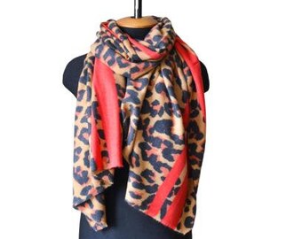 Leopard print scarf Animal print scarf Super soft Neck scarf for woman Fleece scarf Ladies Scarf