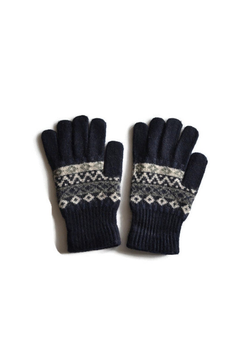 Full finger gloves knit Fair isle patterned gloves Winter knit gloves Acrylic arm warmers Birthday Gift for her navy patterned