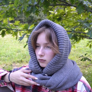 Hooded infinity scarf Knitted cowl for Woman Head Warmer Winter Cowl
