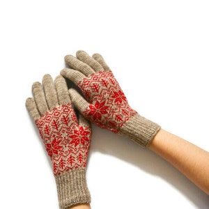 Full finger gloves knit Fair isle patterned gloves Winter knit gloves Acrylic arm warmers Birthday Gift for her image 2