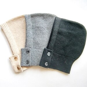 Grey Knit Hooded Cowl Scarf: Wool Acrylic Blend Balaclava, Black, Beige image 15