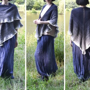Hand knit Shawl Triangle Shawl for Women Lady Shoulder Wrap Black Grey Shawl Cozy Shawl Gift Merino Wool Shawl image 8