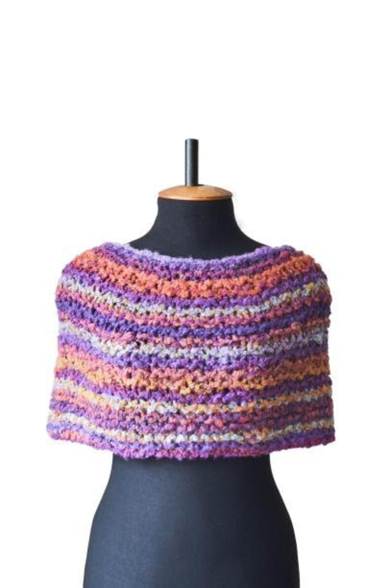 Women poncho sweater Knitted Capelet Colorful stripped poncho Shoulder wrap shawl Mothers Day Gift for girlfriend image 1