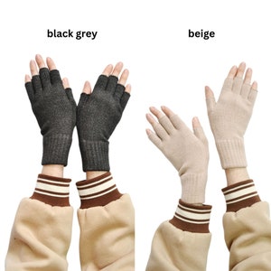 Hand Knitted Arm warmers Alpaca Wrist Warmers Fingerless Gloves Women Hand Warmers Warm Gift Black Beige image 10