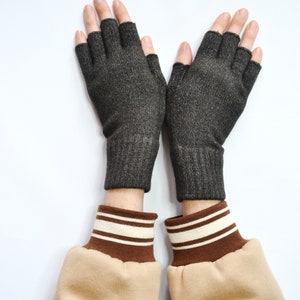 Hand Knitted Arm warmers Alpaca Wrist Warmers Fingerless Gloves Women Hand Warmers Warm Gift Black Beige image 6