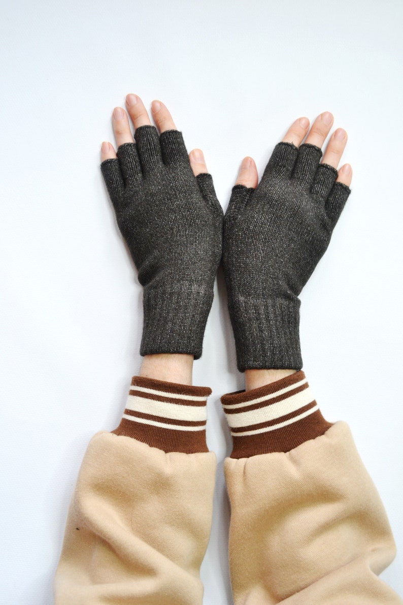 Hand Knitted Arm warmers Alpaca Wrist Warmers Fingerless Gloves Women Hand Warmers Warm Gift Black Beige image 6