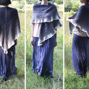 Hand knit Shawl Triangle Shawl for Women Lady Shoulder Wrap Black Grey Shawl Cozy Shawl Gift Merino Wool Shawl image 2