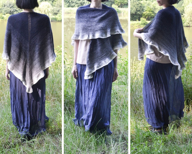 Hand knit Shawl Triangle Shawl for Women Lady Shoulder Wrap Black Grey Shawl Cozy Shawl Gift Merino Wool Shawl image 2