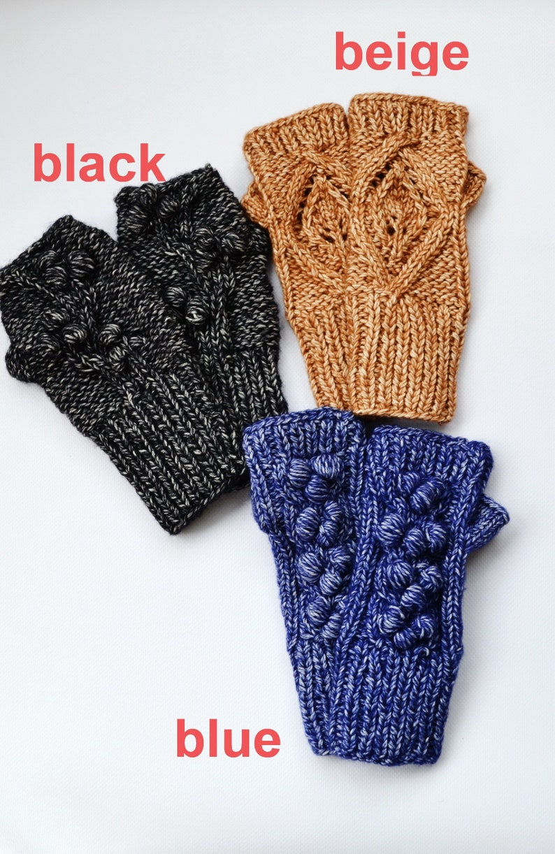 Cotton hand knitted gloves Ladies gloves Fingerless Beige gloves Handmade wrist warmers Leaves Gloves Mothers day gift image 2