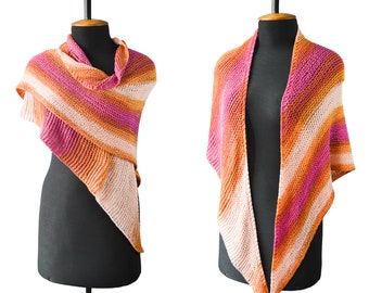 Pink Colorful Hand knitted Shawl Asymmetrical Triangle Shawl Mother's Day Gift Cotton Light Shawl Boho Evening Shawl Shoulder Wrap