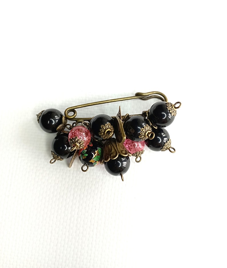 gemstone brooch pin for women handmade brooch womens gift black pink brooch wife gifts Mothers Day Gift Shawl pin Bild 7